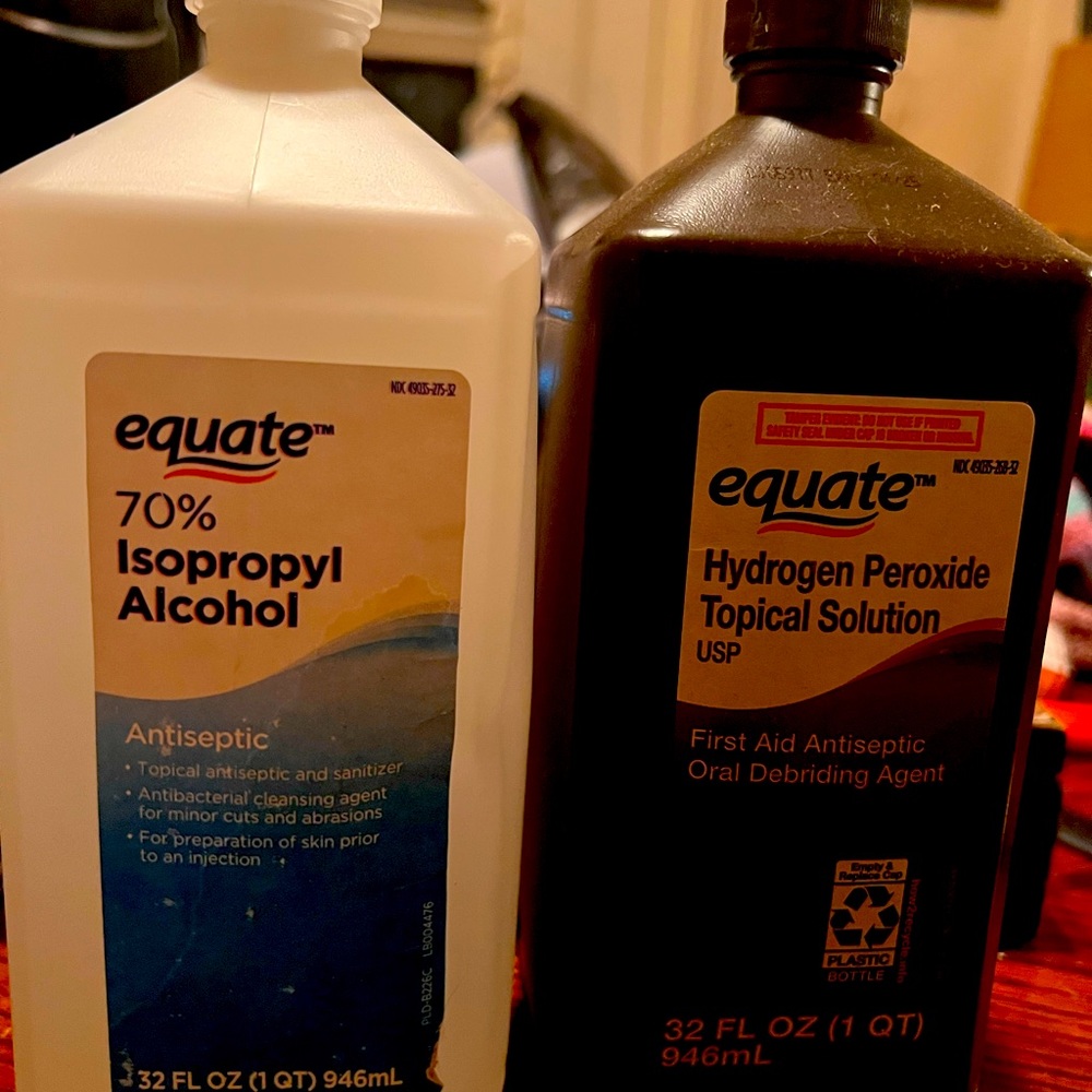 Rubbing alchemy.. hydrogen peroxide.. new.. I have plenty..
